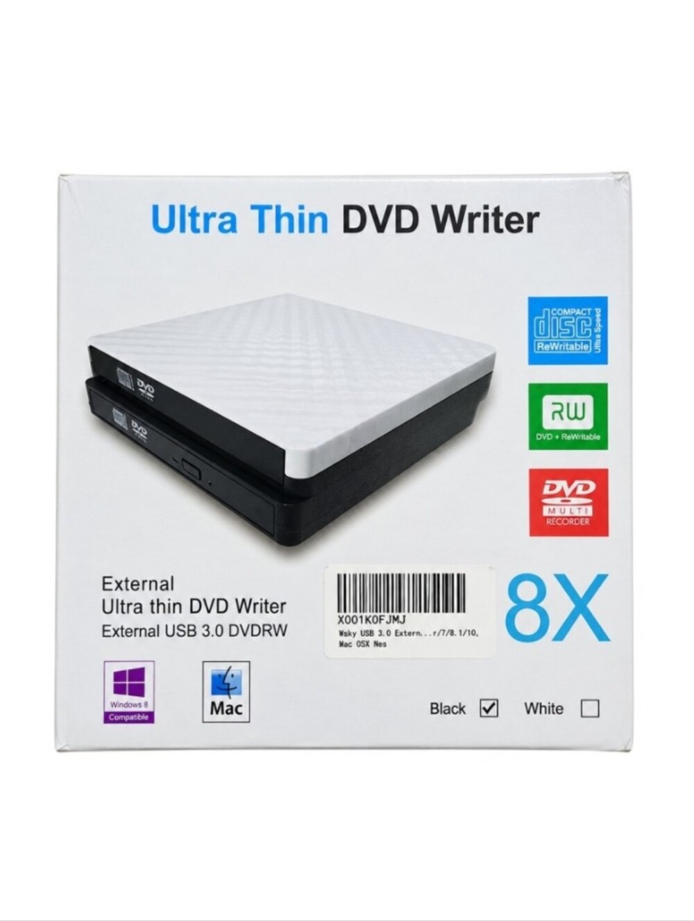 Black External Ultra Thin USB 3.0 DVD Writer Portable External Optical Drive NEW